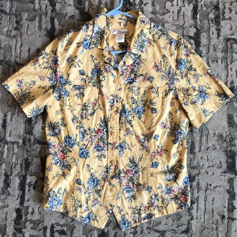 Vintage Norm Thompson Button Up Shirt Hawaiian Men’s Medium Linen Blend